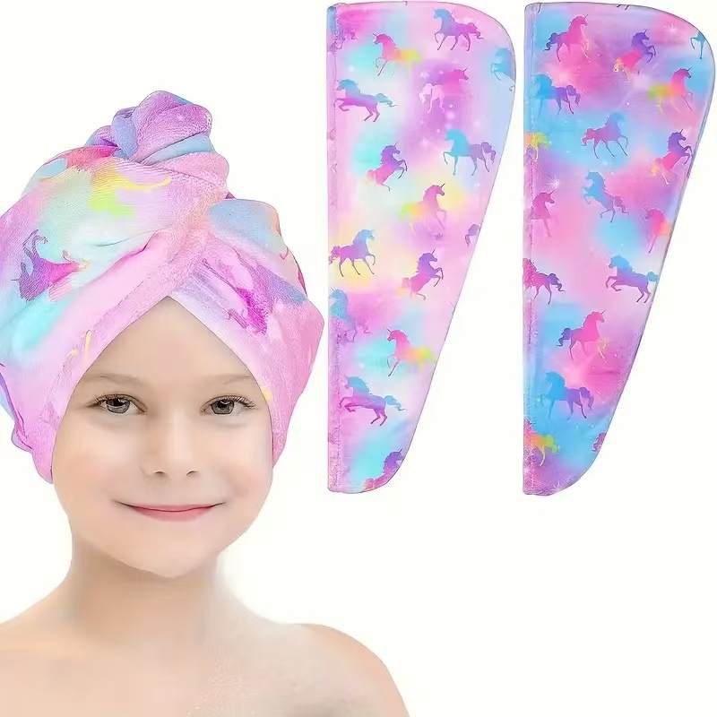 TEMU explosión absorción de agua gorra de cabello seco para niños engrosado absorción impresión de agua toalla de cabello seco suave veloz secado toalla de microfibra