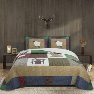 Cotton quilted quilt three-piece cross-border European bedding single bed stitching cartoon lamb printed bed cover quilt