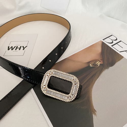 Water Diamond Belt Women Fashion Simple Versatile Decorative Skirt Slimming Belt Match Suit Coat Overcoat Waist Decor Black