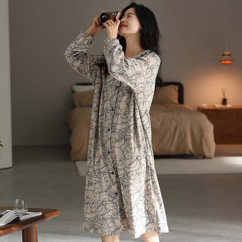 Pijamas de algodón primavera y otoño pijamas largos Cardigan de manga larga otoño y invierno ropa de hogar se puede usar fuera 2024 nuevo