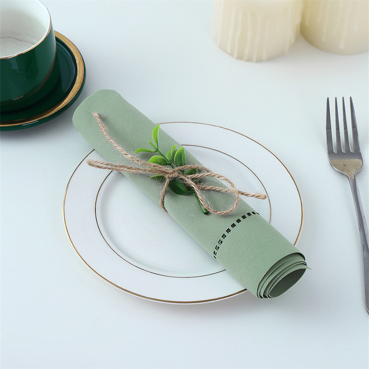 Servillas de poliéster y algodón tela de boca encaje hueco restaurante de alta calidad hotel plegable almohadilla de té decoración de boda