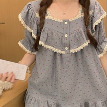 韩国ins女士韩版甜美公主风短袖软绵双纱亲肤宽松外穿家居服套装