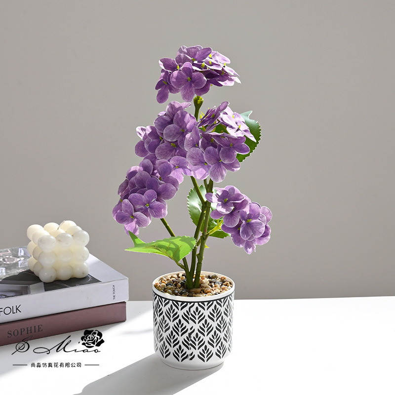 Sensación de la mano hortensias bonsai pequeño hogar creativo estudio fotográfico decoración decoración planta verde artificial simulación planta en maceta al por mayor image 4