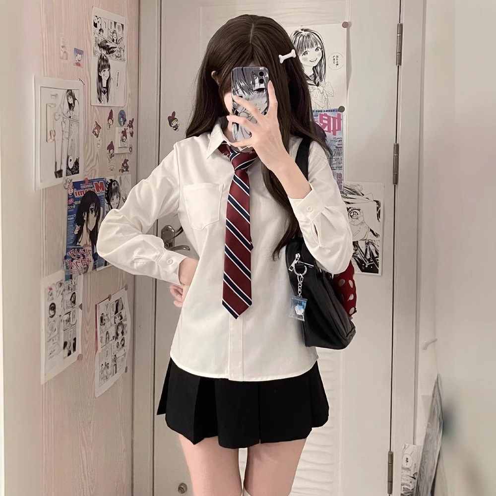 JK 셔츠 긴 반팔 기본 올 매치 셔츠 대학 스타일 여성을위한 우아한 통근 탑