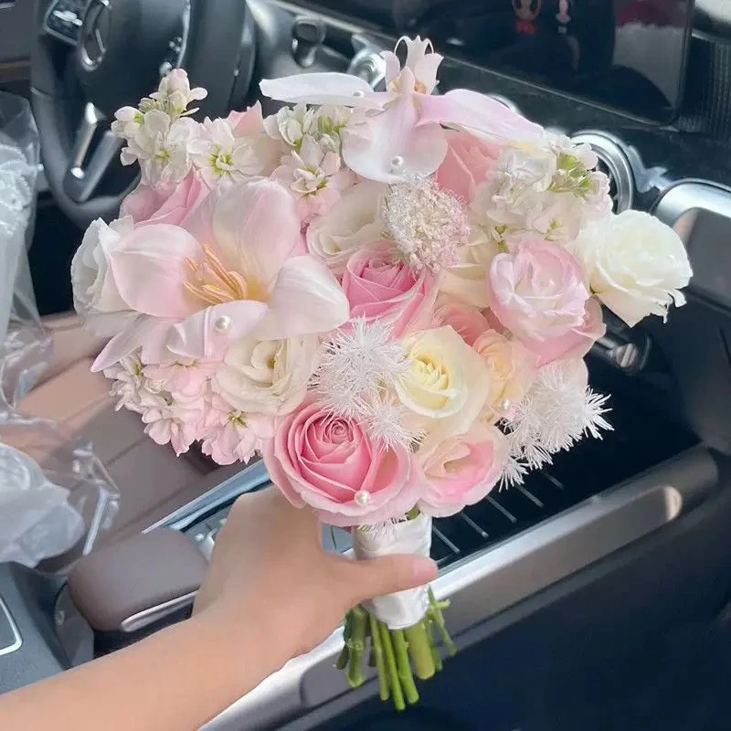 结婚粉色婚礼手捧花新娘手捧结婚出片郁金香领证仿真花拍照道具|undefined