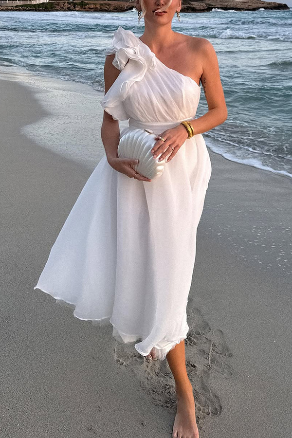 Midi Dress Dress Length Type Wholesale Women's Sexy Solid Color Beach Oblique Collar Sleeveless Sheath Dress