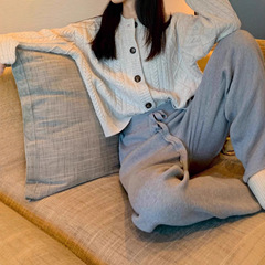 厚实慵懒感休闲针织阔腿长裤女2025秋冬新款系带垂坠感拖地休闲裤
