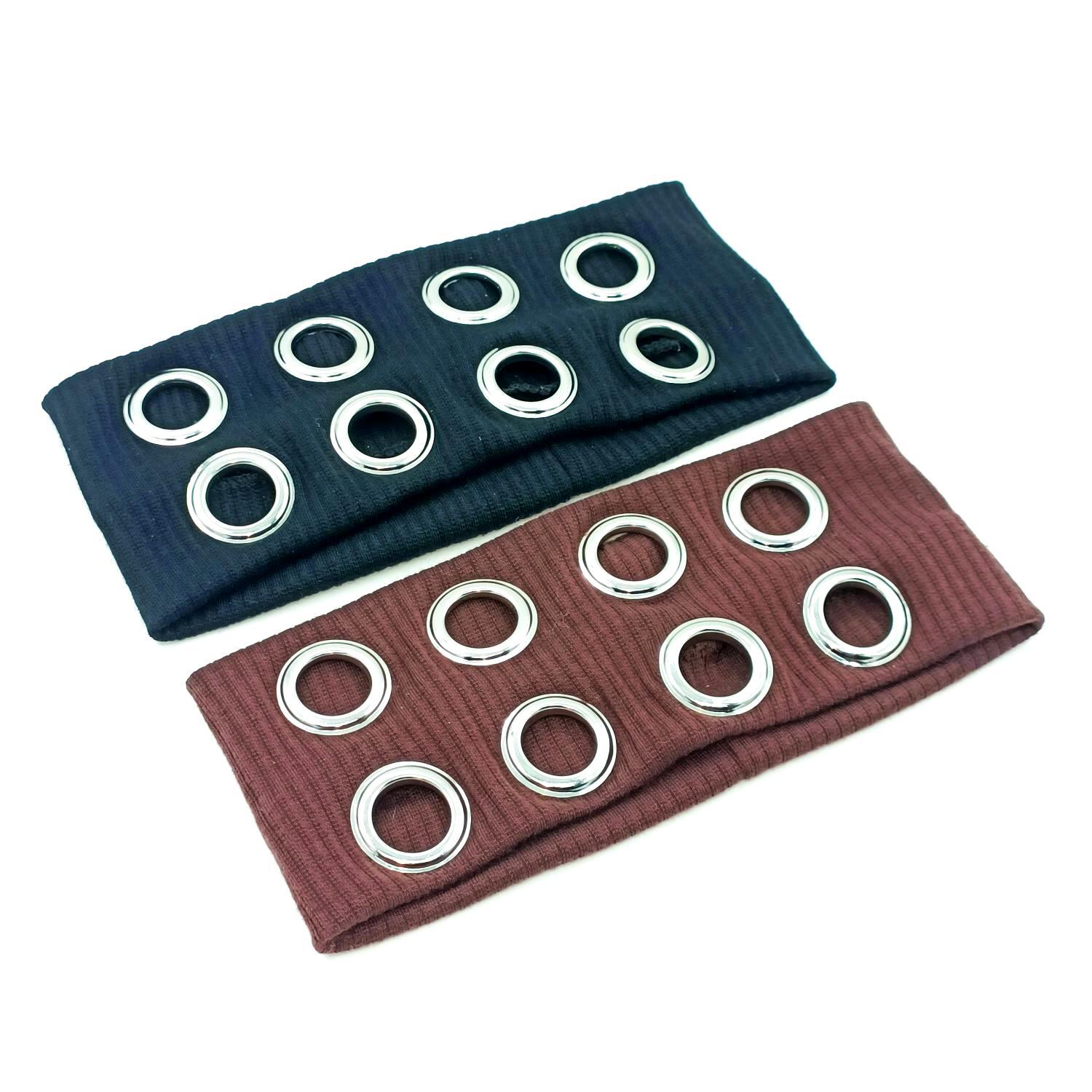 HW241201-20x8cm针织布+8气眼朋克风钉釦头带-