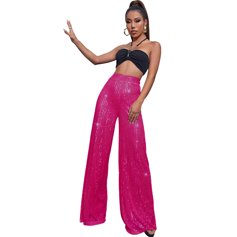 Women's Party Street Fashion Solid Color Full Length Sequins Casual Pants display picture 26