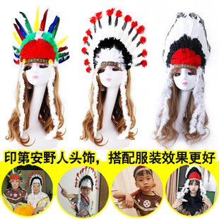 Indian Feather Headdress African Headdress Current Savage Hat Oil Paint Children's Stage Props