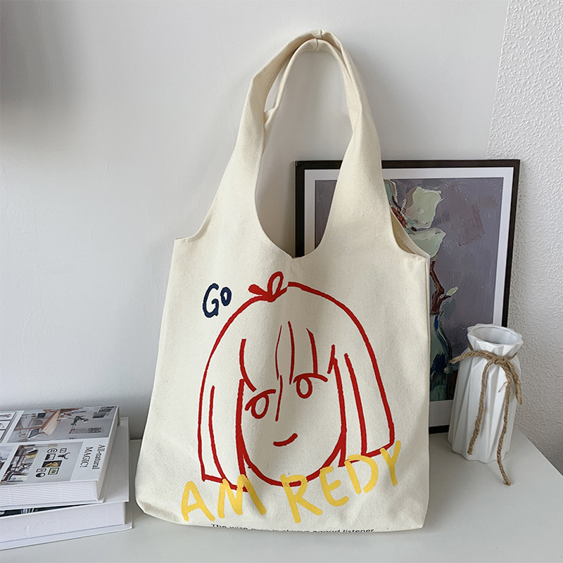 De estilo europeo de diseño de arte bolsa de lona de las mujeres de un solo hombro portátil japonés coreano INS de gran capacidad de estudiante de clase bolsa de libros de verano