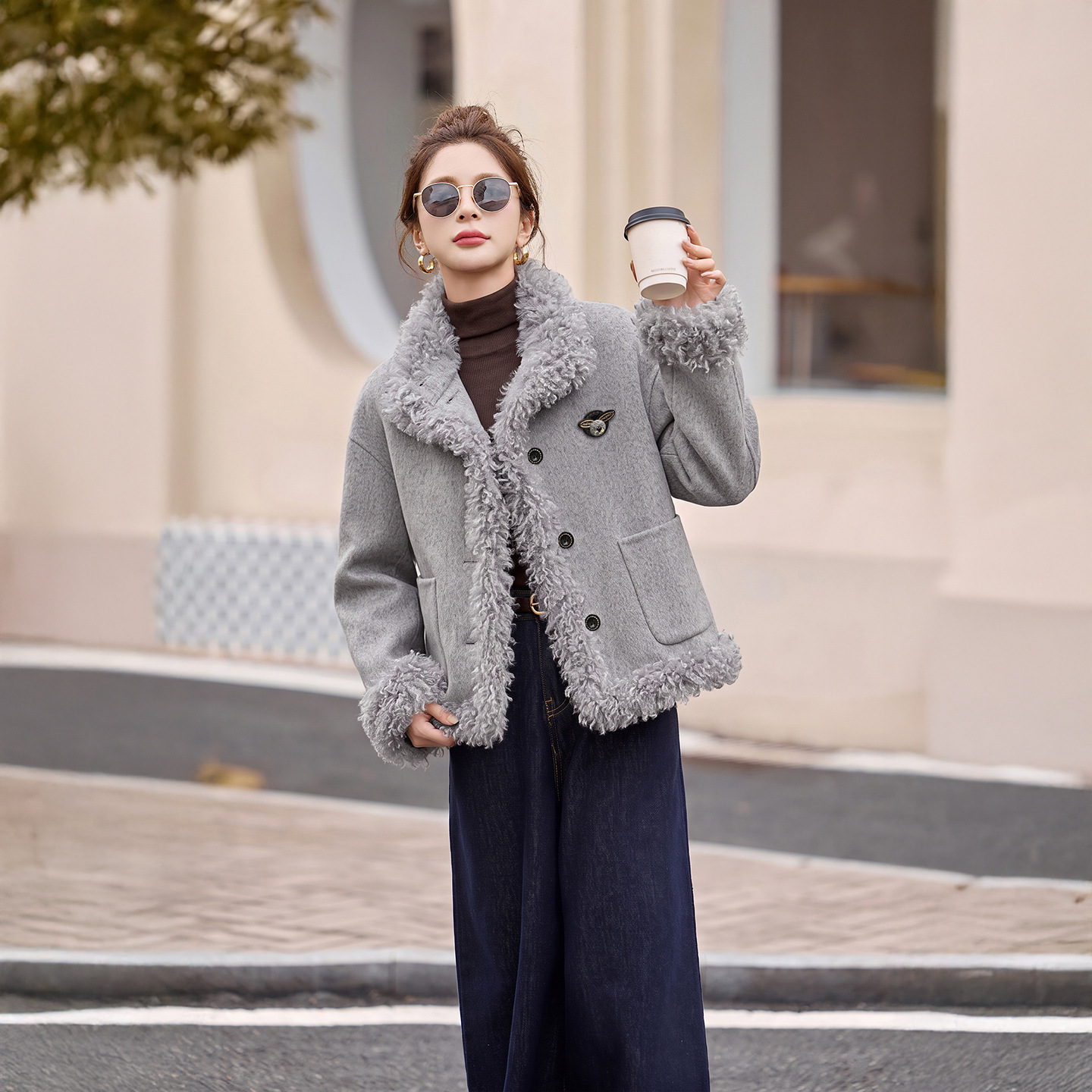 立领双面呢羊毛大衣女2026秋冬新款宽松短款百搭毛呢外套 HE6736