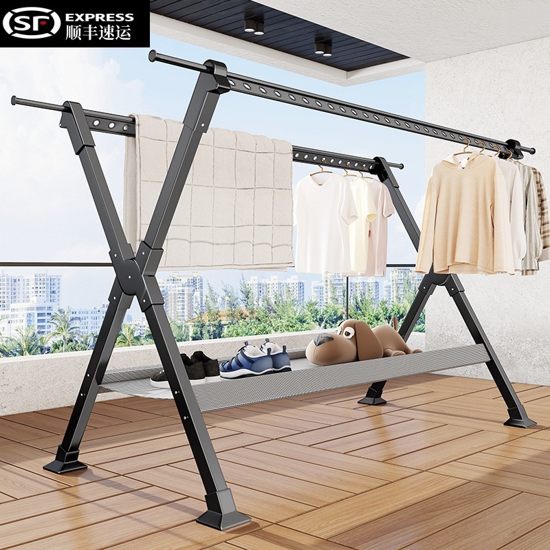 Clothes Drying Rack for Balcony, Household Folding Floor-Standing Clothes Rod, Indoor and Outdoor Clothes Hanging, Telescopic Clothes Drying Rack, Quilt Drying Artifact