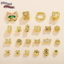 铜镀真金微镶钻带锆镂空隔珠 大孔串珠 手链项链手机链diy串珠散