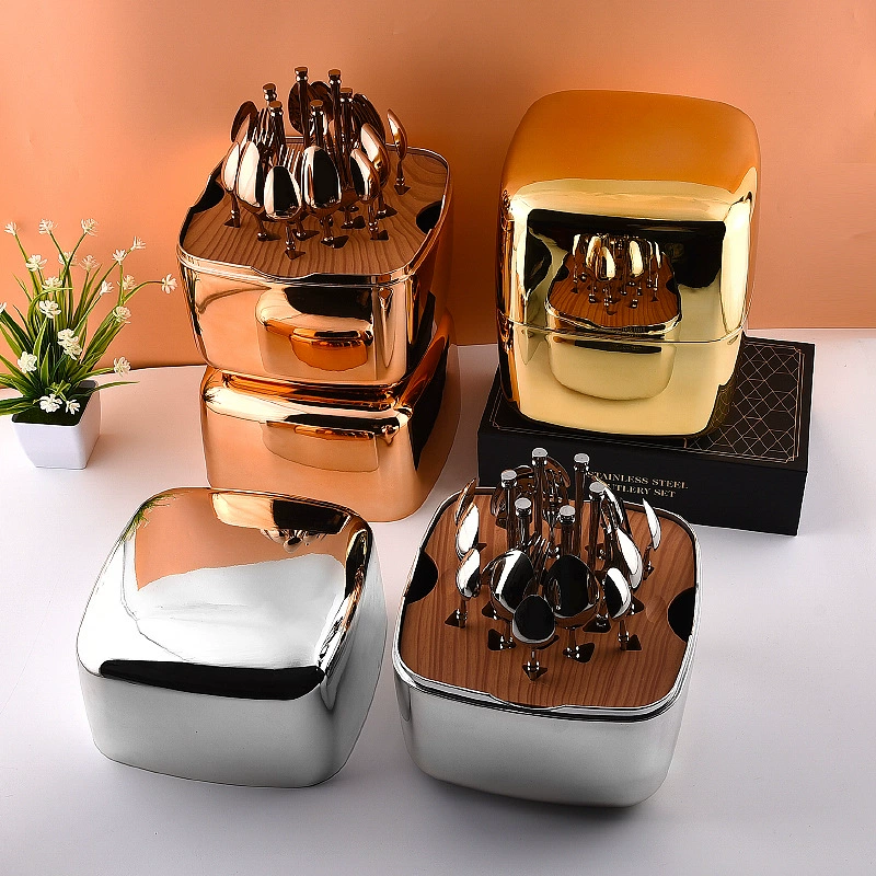 Tableware, set, golden gift box, 24 pieces, pink gold