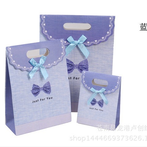韩版时尚浪漫蝴蝶结黏贴翻盖礼品袋子生日礼物袋回礼手提袋
