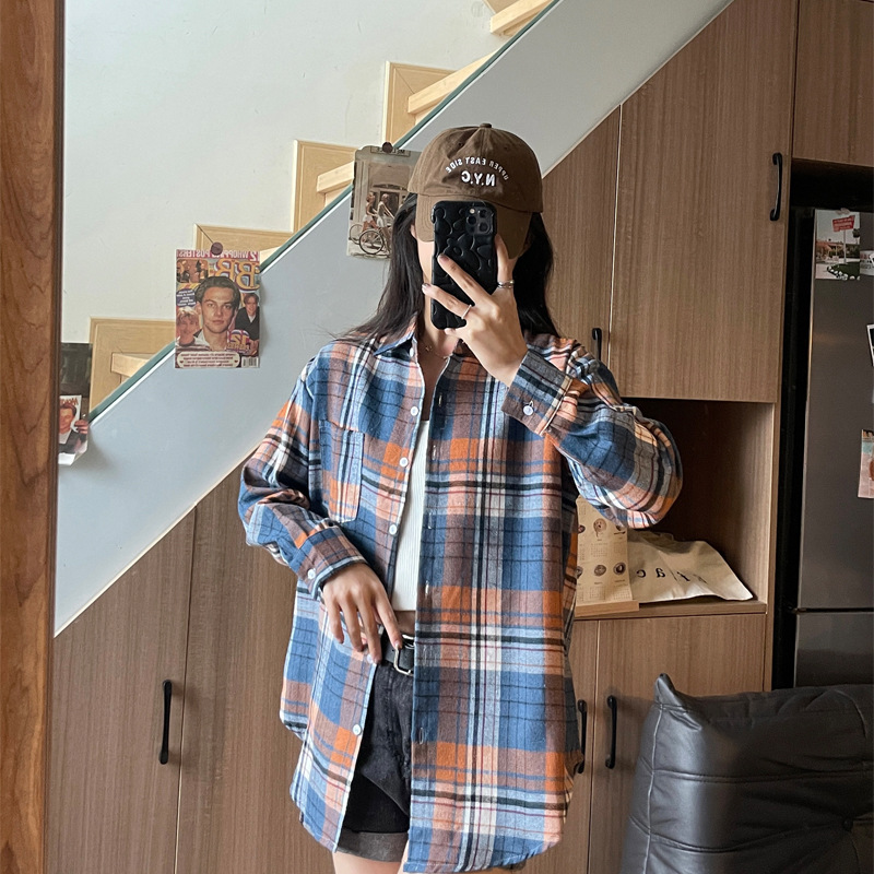 New Shirt 2025 Spring and Summer Women's Plaid Long-sleeved All-match Fashionable Loose plus size Sunscreen Jacket Korean Style Loose