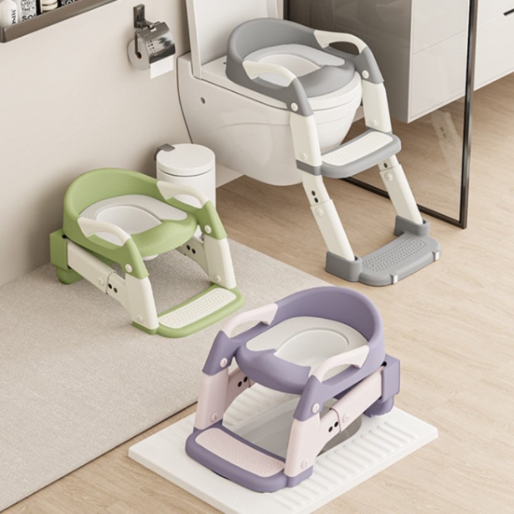 Asiento de Inodoro con Escalón para Niños de PVC Plegable y Portátil para el Hogar