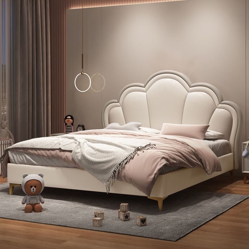 Cama infantil Cama de cuero cama de piel blanda 1.2m cama doble pétalos de crema francesa 1.8m cama infantil creativa