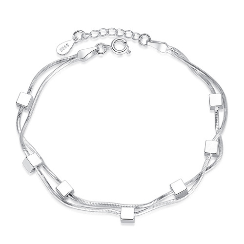 Fashionable love window magic square silver bracelet for women, Korean version of sweet double snake bone chain five-pointed star bracelet, hand jewelry