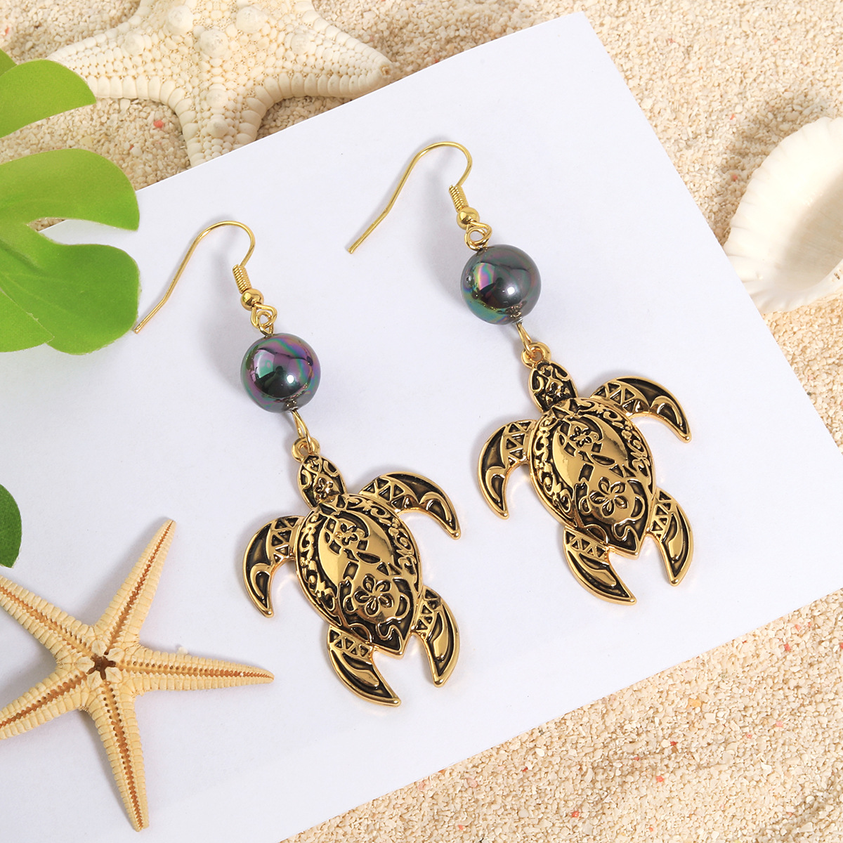 1 Pair Ethnic Style Tortoise Alloy Shell Drop Earrings display picture 3