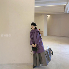 紫色围巾羊毛大衣女冬季2025新款小个子长款高级感超好看毛呢外套
