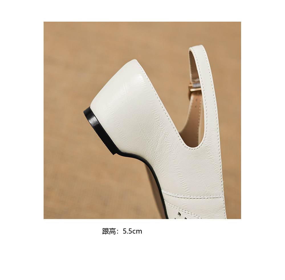 Sandal nữ gót thấp 5.5 cm mũi kín quai ngang khóa một chữ — màu trắng ngà chi tiết 21