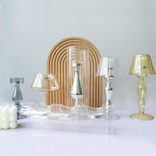 台灯烛台玻璃ins欧式简约玻璃浪漫晚餐玻璃烛台创意摆件镀银烛台