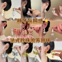 秋冬氛围感！法式珍珠流苏耳环女小众精致高级感耳钉时尚气质耳饰
