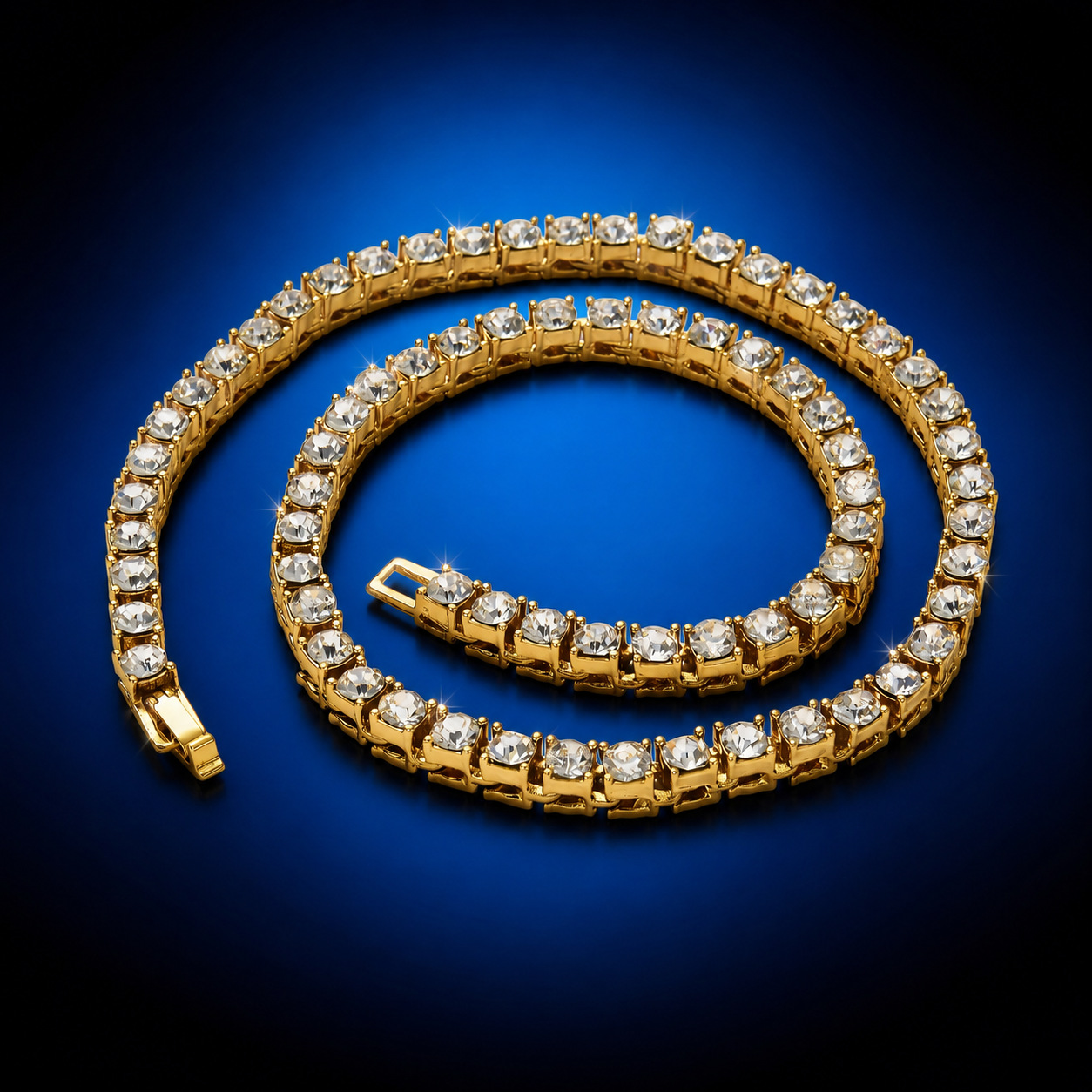 Cadena de tenis con diamantes de imitación de aleación de 5 mm de estilo europeo y americano para hombres y mujeres, cadena de tenis de diamantes de una sola fila, simple y versátil de alta gama con etiqueta adhesiva de código gratuita.