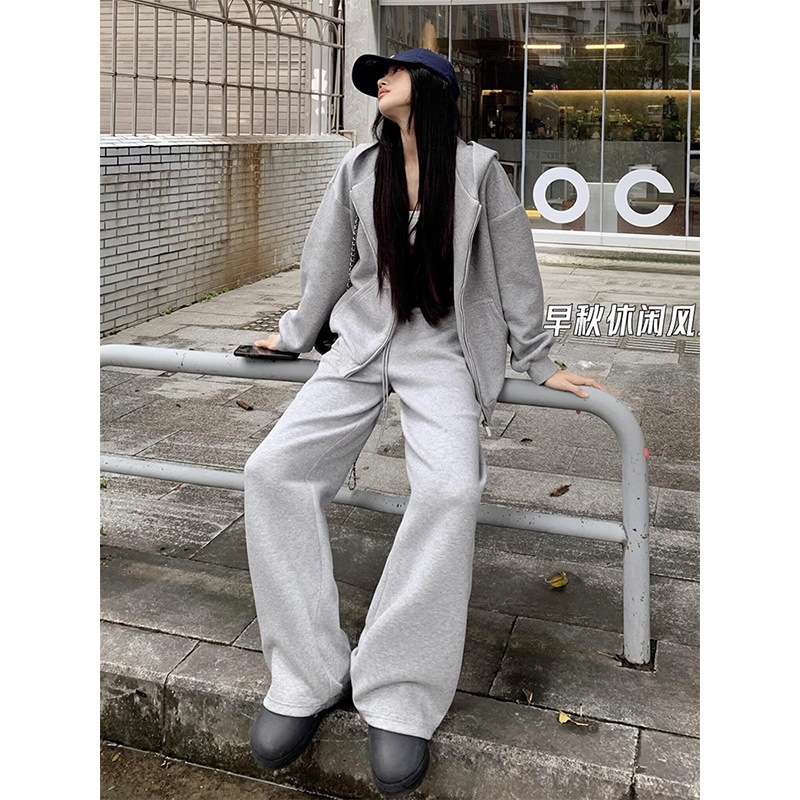 Pantalones grises de altura para mujeres extensión 165cm principios de otoño nuevo cintura alta sensación de caída casual pantalones de pierna pantalon