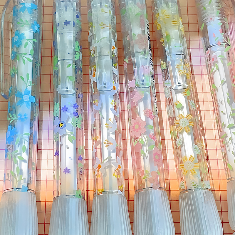 夏日碎花限定按动笔小众ins高颜值学生刷题笔ST速干中性笔0.5黑笔|undefined
