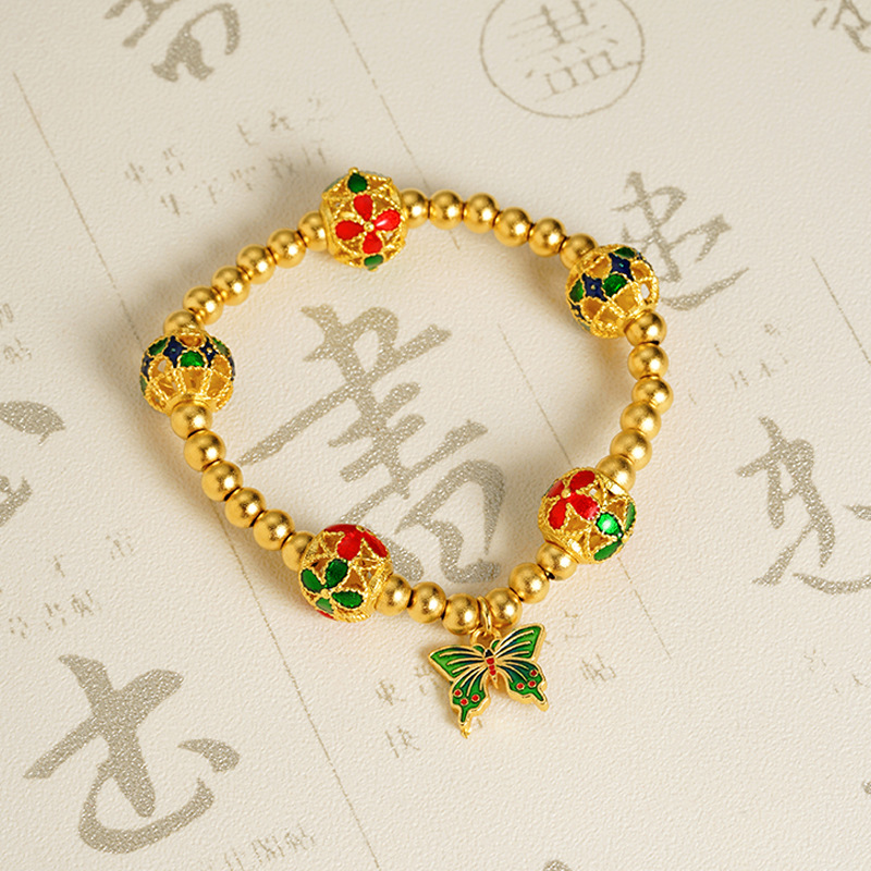 Vietnam oro de arena alta sensación de goteo de aceite esmalte hueco brazalete mariposa hortenida no se desvanecerá fabricantes al por mayor