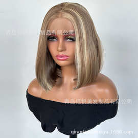 欧美前蕾丝假发 时尚短BOB直发13*4高温丝挑染色波波头全头套批发