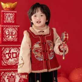 国潮拜年服男女童宝宝传统套装冬季汉服中国风喜庆过年唐装礼服潮