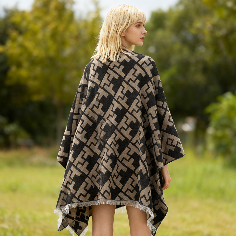 Doble capa jacquard gruesa invierno confortable dama gran chal otoño invierno oficina siesta manta