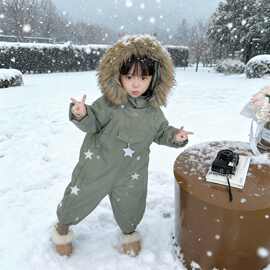 儿童冬装北欧风男女童宝宝可爱防水防风加厚滑雪服保暖连体棉服