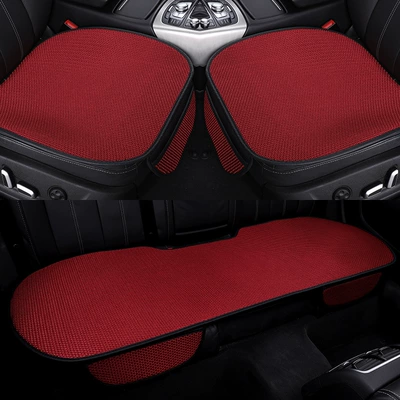 cross-border best-selling ice silk car seat: Seat cushion, seat cover - ice-silk-seat-cushion-three-piece-set-wine-red