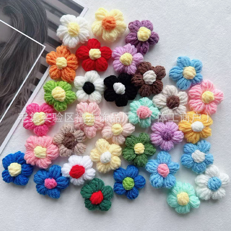 送料無料手作りかぎ針編みパフフラワーウールの花 DIY ヘアピンジュエリーアクセサリーコサージュバッグ衣類アクセサリーフラワー|undefined
