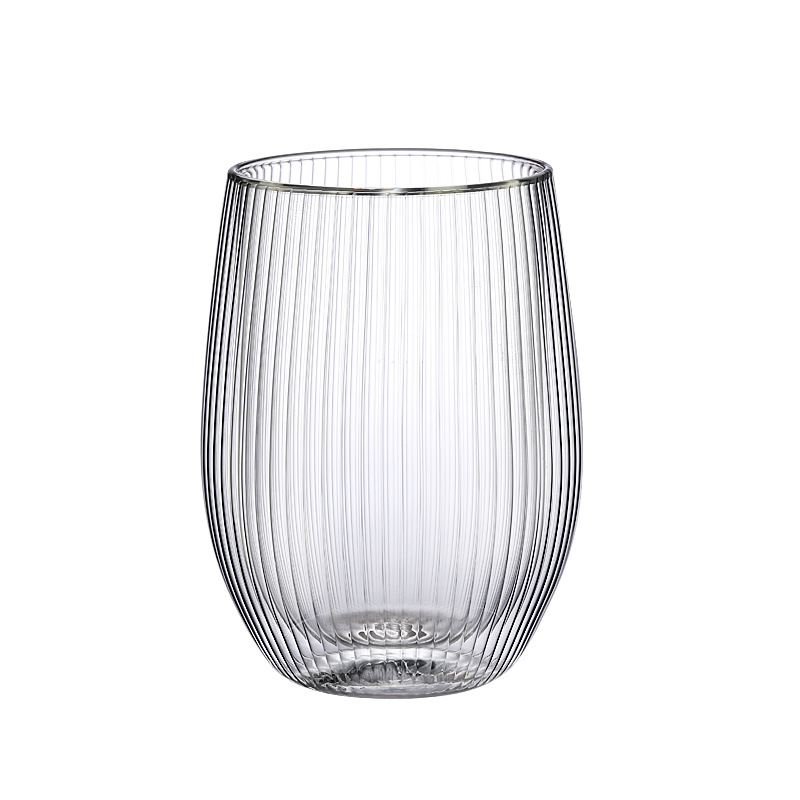 Factory Direct heat-resistant double-layer glass striped Cup heat insulation coffee cup striped straw coffee cup cold coffee cup