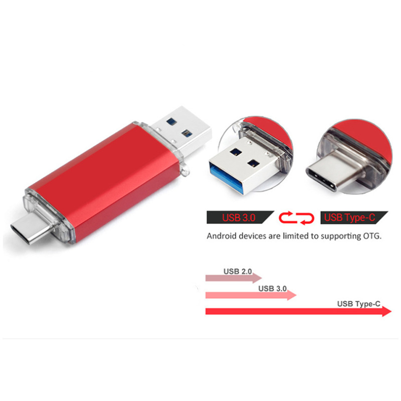 跨境2tb二合一otgtypec电脑手机u盘 金属商务礼品1tb优盘8g64g