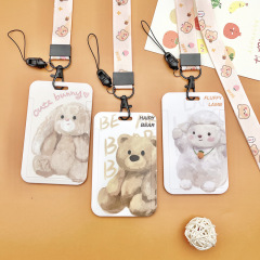Cute campus card holder bus student meal card Yangchengtong citizen card access control pick-up card protective cover hanging neck plastic