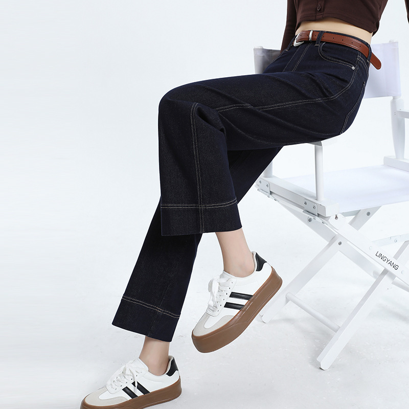 Minghai Denim Style Nine-Point Straight-Leg Pants Spring Season Women's New High-Waisted Slimming Stretch Baguette Jeans Minghai Denim Style Nine-Point Straight-Leg Pants Spring Season Women's New High-Waisted Slimming Stretch Baguette Jeans