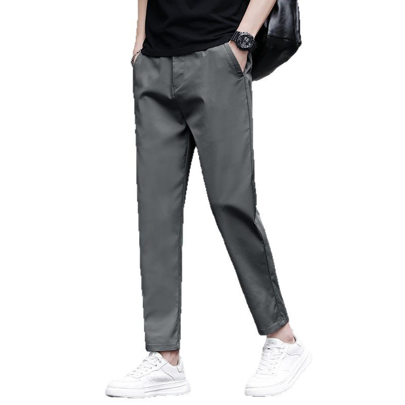2025 Summer New Arrival Cropped Pants Men's Slim-fit Ice Silk Straight Pants Boys Loose All-match Casual Pants