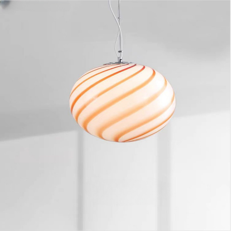 新款法式奶油風糖果單頭吊燈餐廳飯桌吧檯彩色棒棒糖手工玻璃燈具