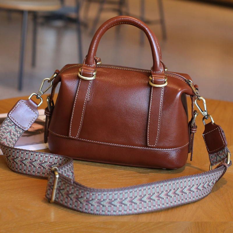 2026 Spring New Genuine Leather Boston Shoulder & Crossbody Bag Luxury Top Grain Cowhide Handbag For Women Versatile - Thumbnail 3