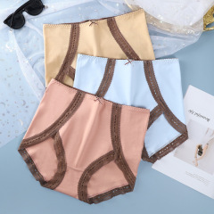 50239【90-200斤】高腰棉內褲女胖mm蕾絲邊性感包臀加肥三角底褲