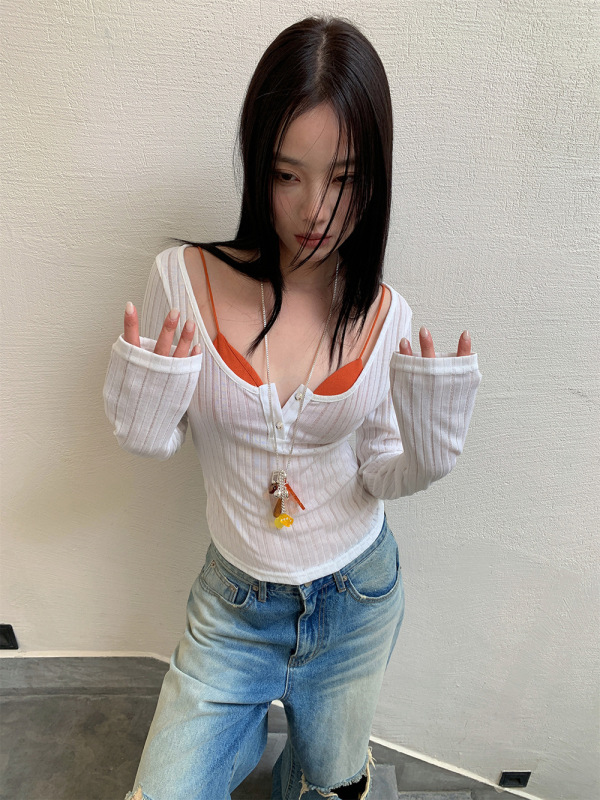 [9hour]アメリカンホットガールスタイル縦ストライプTシャツ2025春トップス女性用c9103|undefined