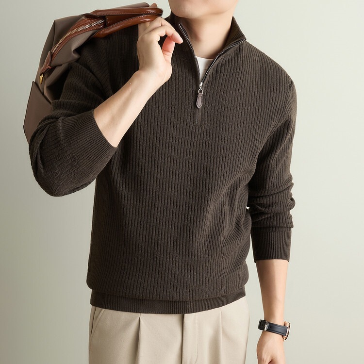 410g thickened half-zip long-sleeve knit sweater for men, pullover base shirt, 10A antibacterial, contains wool, autumn and winter sweater