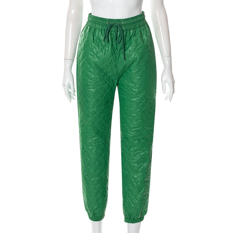 Vêtements pour femmes automne et hiver nouvelle couleur unie maille taille haute cravate jambe coton pantalon pantalons décontractés pour femmes_voghion.com